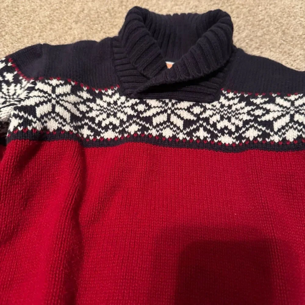 Gymboree Fair Isle Shawl Collar Sweater Toddler 3T Red Navy Snowflake Knit
